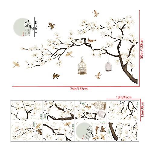 Amaonm Chinese Style White Flowers Black Tree and Flying Birds Wall Stickers Removable DIY Wall Art Decor Decals Murals for Offices Home Walls Bedroom Study Room Wall Decaoration, 50inchx74inch | The Storepaperoomates Retail Market - Fast Affordable Shopping