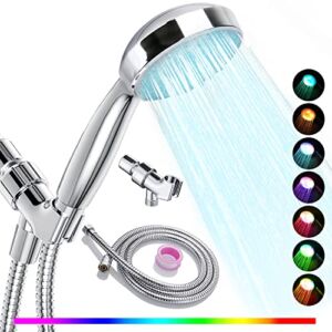 Light Up Shower Heads, 7 Color Changing Led Shower Heads, Anti-clog Nozzles, Durable Handheld Shower Head with 60 Inch Stainless Steel Hose, Wall Overhead Brackets