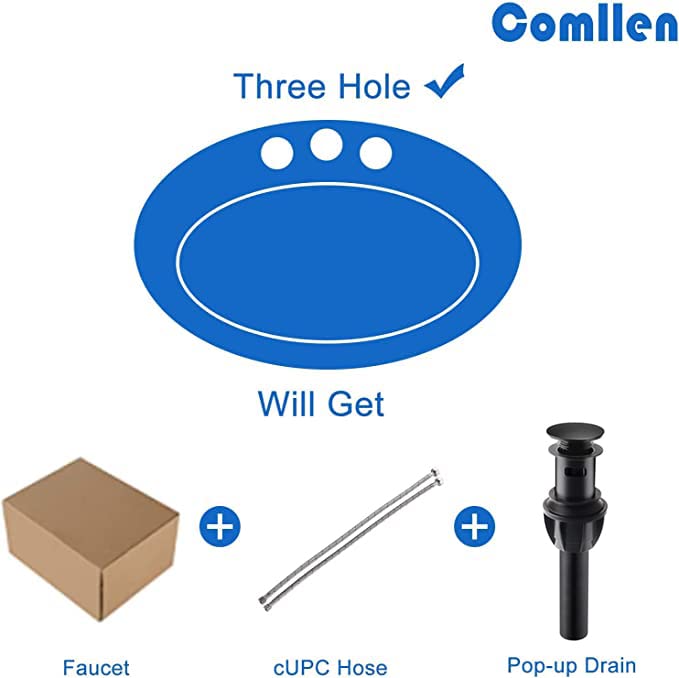 Comllen Widespread 3 Hole Matte Black Bathroom Faucet, Modern 8 Inch Two Handle Black Bathroom Sink Faucet Solid Brass Lavatory Vanity Faucets with Water Hoses and Pop Up Drain | The Storepaperoomates Retail Market - Fast Affordable Shopping