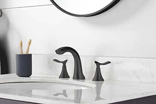 Comllen Widespread 3 Hole Matte Black Bathroom Faucet, Modern 8 Inch Two Handle Black Bathroom Sink Faucet Solid Brass Lavatory Vanity Faucets with Water Hoses and Pop Up Drain | The Storepaperoomates Retail Market - Fast Affordable Shopping