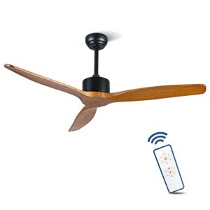 Remote Control 52” Wood Ceiling Fan Outdoor Ceiling Fan Without Light for Patio Moisture-proof Farmhouse Ceiling fan for Living Room Bedroom Kitchen Reversible DC Motor