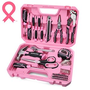WORKPRO 52-Piece Pink Tools Set, Household Tool Kit with Storage Toolbox, Basic Tool Set for Home, Garage, Apartment, Dorm, New House, Back to School, and as a Gift – Pink Ribbon
