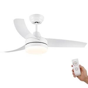 Ceiling Fans with Lights, White Ceiling Fan with Light Remote Control, 42 Inch Modern Ceiling Fan with LED Light, Silent 3 Blades for Living Room, Bedroom, Patios (Indoor, Outdoor) Wellspeed