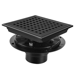 Shower Drain Matte Black, Dilvii 6 Inch Square Floor Drain, Stainless Steel Drain Kit with Flange, Removable Grid Cover, Hair Strainer