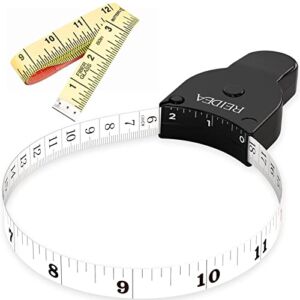 Body Tape Measure (Retract, Lock, Eject) One Hand Self-Measuring Tape for Tracking Weight Loss, Tailoring, Handcrafts, Clothes, 60 inch, Black (Incl. 1 Yellow Soft Wide Tape)