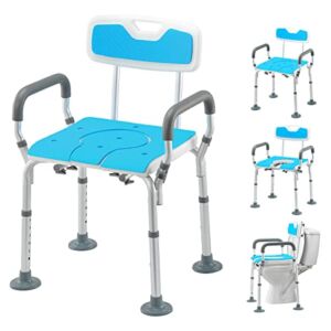 HEAO 3 in 1 Shower Chair with Arms and Back, Adjustable Toilet Safety Frame, Raised Toilet Seat, 400 lbs Heavy Duty Shower Seat with 3.9″ Big Non-Slip Rubber Tips for Seniors, Disabled and Pregnant