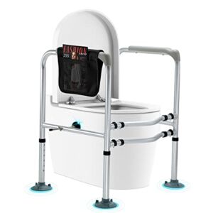 HEAO Toilet Safety Frame for Seniors,Bathroom Safety Rail with Anti-Slip Mat,Storage Bag,Height Adjustable for Stability,Easy to Install