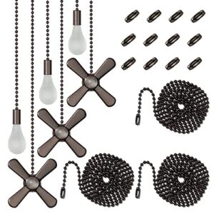6 Combo Frosted Ceiling Fan Pull Chain Set Including 6Pcs Beaded Ball Fan Pull Chain Decorative Extra 12Pcs Beaded and Pull Loop Connectors 3Pcs 36inches Fan Pull Chain Extension( Black)