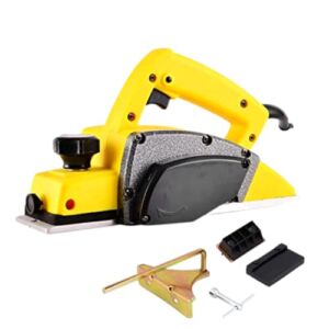 Nk1821 Yellow Professional Electric Wood Planer | Resharpenable Blades | Built-in Kickstand | Brushless Planer Keys For Removing Blades | Cutting Guide | 750-watts Use For Woodworking