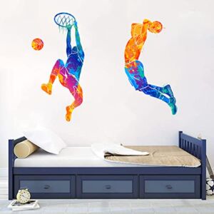 WOYINIS Watercolor Basketball Player Dunk Wall Stickers for Boys Teens Sports Player Silhouette Wall Decals Peel & Stick Removable Wall Decor Art Murals Kids Room Playroom Baby Nursery Classroom Wall Decoration