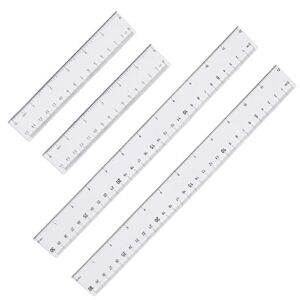 4 Pack Plastic Ruler Straight Ruler Plastic Measuring Tool for Student School Office(2 Pack 6 Inch and 2 Pack 12 Inch,Clear)