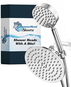 HammerHead Showers® Metal Dual Shower Head Combo — 8 Inch Rain Showerhead & High Pressure Handheld with 6 Foot Hose — Double Spray for At Home Luxury Spa — Easily Installs In Minutes — Chrome
