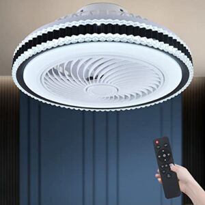 Modern Flush Mount Ceiling Fan with Lights Enclosed Low Profile Fan with Light Remote Control LED Dimmable for Bedroom Living Room Kitchen White 82W