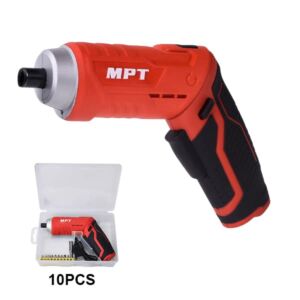 MPT Power Screwdriver, 3.6V Battery Operated Screwdriver, Electric Screwdriver Rechargeable Cordless, Adjustable 2 Position Handle, Front LED, 10pcs Accessories