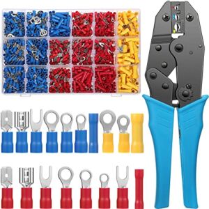 1600 Pcs Wire Terminals Crimping Tool Electrical Connectors Kit with Crimping Pliers Ratcheting Wire Crimper Insulated Ring Fork Spade Butt Connector Crimp Terminals Connectors Crimper Kit