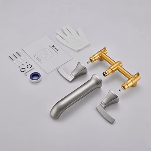 Qinkell Wall Mount Tub Filler Roman Tub Faucet High Flow Long Spout Reach Brushed Nickel Bathtub Faucets with 2 Handles | The Storepaperoomates Retail Market - Fast Affordable Shopping
