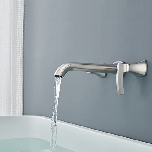 Qinkell Wall Mount Tub Filler Roman Tub Faucet High Flow Long Spout Reach Brushed Nickel Bathtub Faucets with 2 Handles | The Storepaperoomates Retail Market - Fast Affordable Shopping