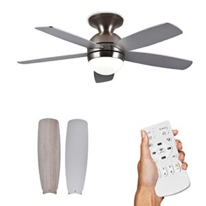 Ceiling Fans with Lights Remote Control, 52 Inch Indoor Ceiling Fan for Living Room Bedroom Home, Modern Rustic Ceiling Fan with 5 Blades, Reversible Motor, 2 Timers, 6 Speed (Silver)