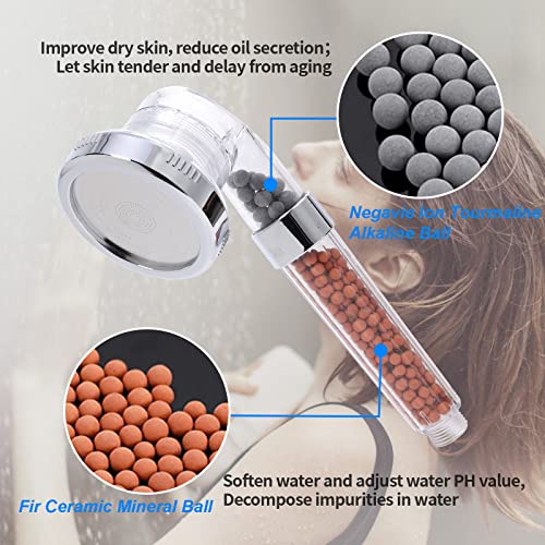 Filtered Shower Head, High Pressure 3 Settings Water Saving Handheld Shower Head with Filter Beads for Hard Water, Clear length: 22cm | The Storepaperoomates Retail Market - Fast Affordable Shopping