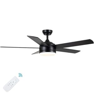52 inch black Ceiling fan with lights and remote control,Dimmable tri-color temperatures LED,Quiet reversible motor,5 blades modern ceiling fans For indoor or covered outdoor use.