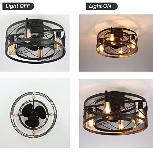 Caged Ceiling Fan with Lights, 20” Ceiling Fan with Lights and Remote, 3 Speeds Adjustable Timing, Flush Mount Farmhouse Low Profile Bladeless Ceiling Fans | The Storepaperoomates Retail Market - Fast Affordable Shopping