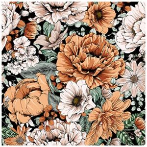 HaokHome 93191 Vintage Peel and Stick Floral Wallpaper Removable Large Peony Black/Orange/Pink Vinyl Self Adhesive Mural 17.7in x 9.8ft