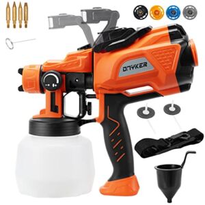 DNYKER Paint Sprayer, 800W HVLP Electric Spray Paint Gun with LED Lighting 1200ml Container 4 Copper Nozzles & 3 Spray Patterns for Home Interior and Exterior Walls, Ceiling, Fence, Cabinet, Furniture