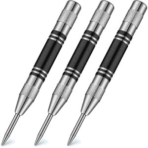 Automatic Center Punch 3 PCS – Adjustable Heavy Duty 5 IN Spring Loaded Center Punch for Metal, Wood, Plastic, Glass, and Marble – Set of 3 PCS Metal Punch Tool