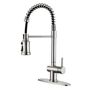 GUSITE Kitchen Faucet, Kitchen Faucets with Pull Down Sprayer, Commercial Single Handle Spring Stainless Steel Kitchen Sink Faucet with Deck Plate, 1 or 3 Holes (Brushed Nickel)