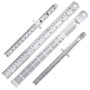 Pocket Ruler 6 Inch and 12 Inch Metal Rulers with Inch and Metric Graduation Stainless Steel Precision Ruler Measuring Tool for Engineering, School, Office
