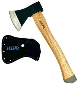 FEENIX Pro Products 27010 Hatchet Axe with Genuine Hickory Wood Handle 600g 21oz – Includes Heavy Duty Sheath,14-1/2 in