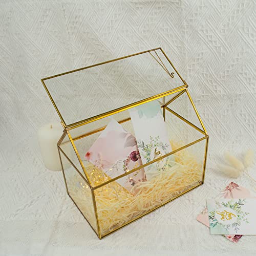 YIMORENCE V Gold Wedding Glass Card Box – Large Wedding Card Holder Gold Handmade Brass Vintage House Shape with Lid (House Gold) | The Storepaperoomates Retail Market - Fast Affordable Shopping