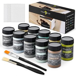 Magicfly 15 Pcs Chalk Furniture Paint Set, 9 Colors Ultra Matte Finish Chalk Acrylic Craft Paint Set (60 ml/2 oz) with 1 Liquid Wax, 2 Brushes, 3 Sandpapers, Perfect for Furniture, Home Decor, Crafts-Farmhouse