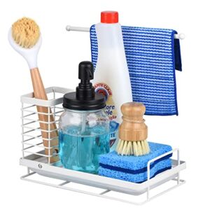 Wetheny Sponge Holder for Kitchen Sink – Kitchen Sink Caddy Organizer – 304 Stainless Steel Dish Brush Holder with Removable Drain Pan (White)