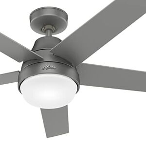 Hunter Fan 52 inch Contemporary Matte Silver Indoor Ceiling Fan with Light and Remote Control (Renewed)
