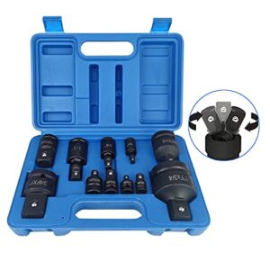 11pcs Impact Adapter and Reducer Set and Universal Joint Swivel Socket Adapter Set, 1/4″ 3/8″ 1/2″ 3/4″ Drive Socket Adapter Set with Durable Case