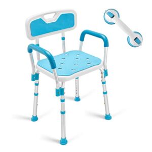 Health Line Massage Products Shower Chair with Back, Bathtub Seat with Removable Arms for Handicap, Disabled, Seniors & Elderly – Adjustable Shower Bench with Suction Grab Bar
