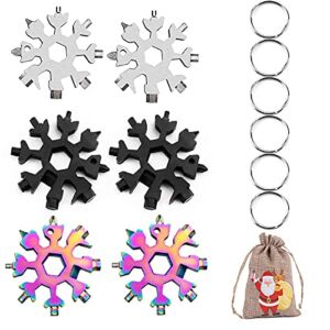 18-in-1 Stainless Steel Snowflake Multi-Tool, PureZoneA Multitool Card Portable Outdoor Products Snowflake Tool Card for Outdoor Enthusiast, 6Black&Silver&Color+1Burlap bag