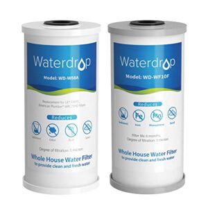 Waterdrop Whole House Water Filter, Carbon Filter, Reduce Iron & Manganese Filter Cartridge, Replacement for GE GXWH40L, FXHTC, Ispring, Culligan RFC-BBSA, Whirlpool, Any 10″ x 4.5″ System, 5 Micron