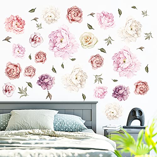 Peonies Wall Decals Flowers Wall Stickers for Girls Room, Delicate Floral Wall Murals Decorative Waterproof Decor Posters Vinyl DIY Wallpaper Art Applique for Living Room Bedroom | The Storepaperoomates Retail Market - Fast Affordable Shopping