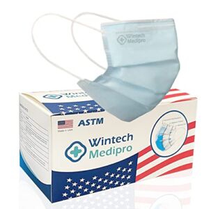 Wintech Medipro ASTM Level 1 Made in USA 3-Ply Disposable Face Masks PFE 99% Filter Breathe Easy Safely Comfortable 50PCS/BOX (Blue)