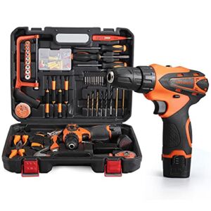 117 Piece Power Tool Combo Kits with Drill, 12V Cordless Drill Driver Set with 2x 1.3Ah Li-ion Batteries, Household Power Tool Set for DIY, Toolbox Portable Home Tool Kit for Garden Office House