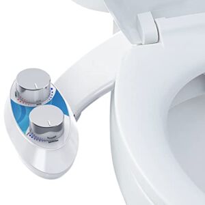 Bidet Toilet Seat Attachment with Self Cleaning Dual Nozzle Nebulastone Non-Electric Bidet Spray with Adjustable Pressure Control for Sanitary and Feminine Wash,Easy to Install (White)
