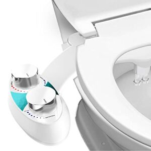 JUSTSTONE Bidet Toilet Seat Attachment, Self Cleaning Dual Nozzle Non-Electric Mechanical Fresh Water, Slim Toilet Bidet with Easy Water Pressure Adjustment for Bathroom and Toilet (WHITE)