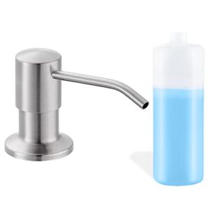 Built in Soap Dispenser for Kitchen Sink, Brushed Nickel Stainless Steel Countertop Pump Head (Plastic Built-in), Dish Soap Hand Lotion Dispenser with Refillable 17OZ Bottle