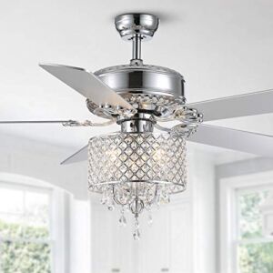 CROSSIO 52 Inches Modern Ceiling Fan with Light Reversible Blades Chrome Raindrop Crystal Chandelier Fan with Remote Control for Dining Room Living Room Bedroom Office