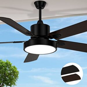 Obabala 52″ Black Ceiling Fan,3 Blade Outdoor Patios Ceiling Fans with Lights Remote Control, Indoor Farmhouse Ceiling Fan Reversible Motor