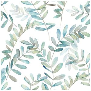 HaokHome 93149 Boho Peel and Stick Wallpaper Eucalyptus Branch White/Green/Blue Removable Stick on Home Decor 17.7in x 118in