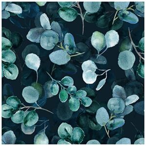 HaokHome 93140 Boho Peel and Stick Wallpaper Eucalyptus Leaves Navy/Green Removable Stick on Home Decor 17.7in x 118in