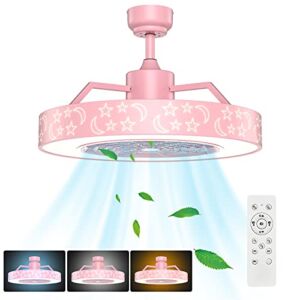 Tangkula 23Inch Ceiling Fan with Lights, Round LED Ceiling Lighting Fan with Invisible Blades & Starry Sky Acrylic Lampshade, Stepless Dimmable with Remote Control, 3 Speed, for Living Room Bedroom